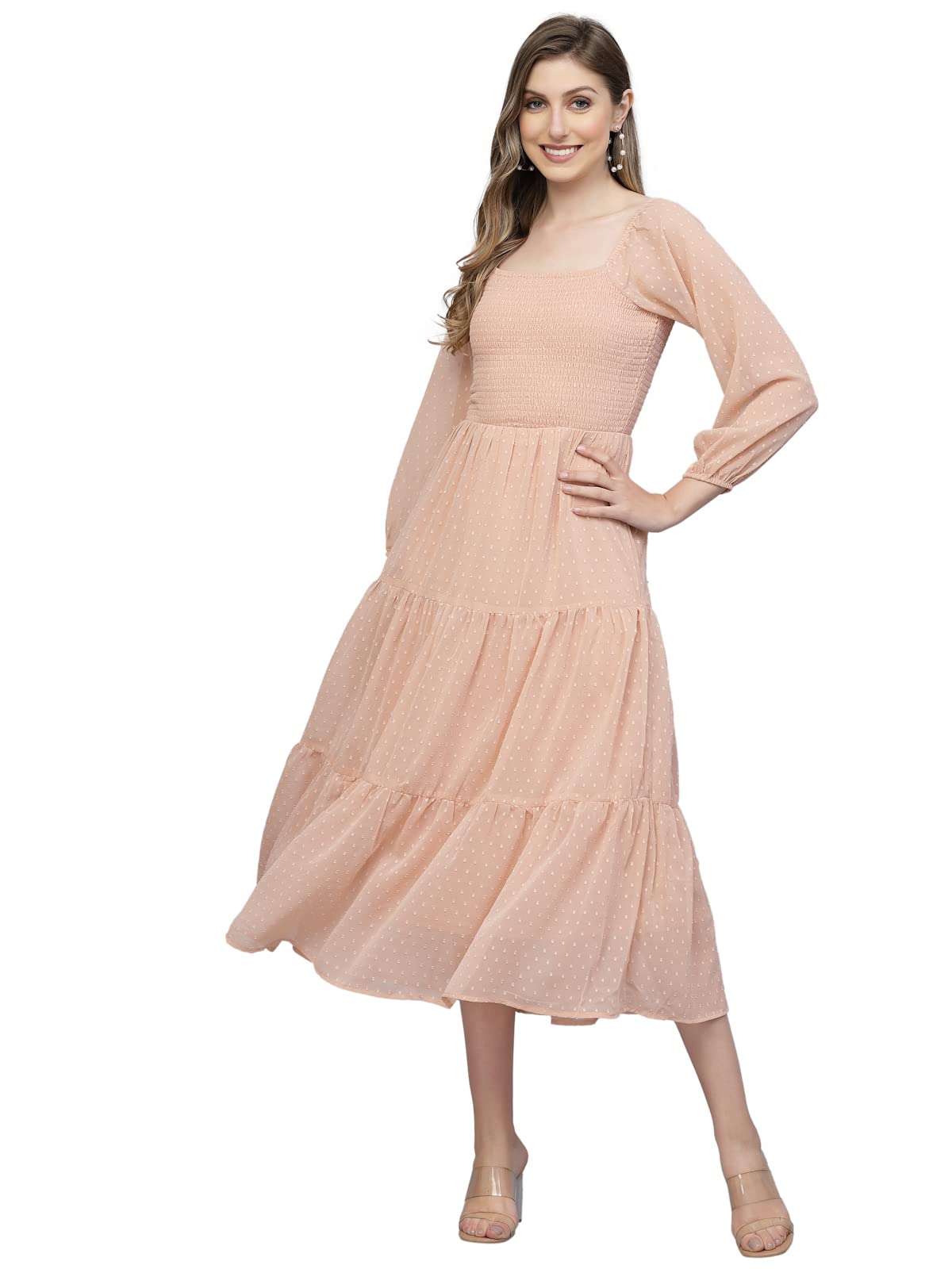 FIT & Flare Dobby Smoking Yoke Dress