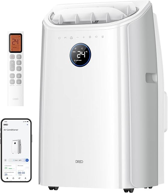 DREO portatif Air Conditionneurs, 12000 BTU ASHRAE (8000 BTU DOE) Intelligent AC Unité pour chambre avec refroidissement sans drainage, APP/Voix/Remote, Ventilateur & Déshumidificateur, debout silencieux AC pour la chambre, AC515S neuf