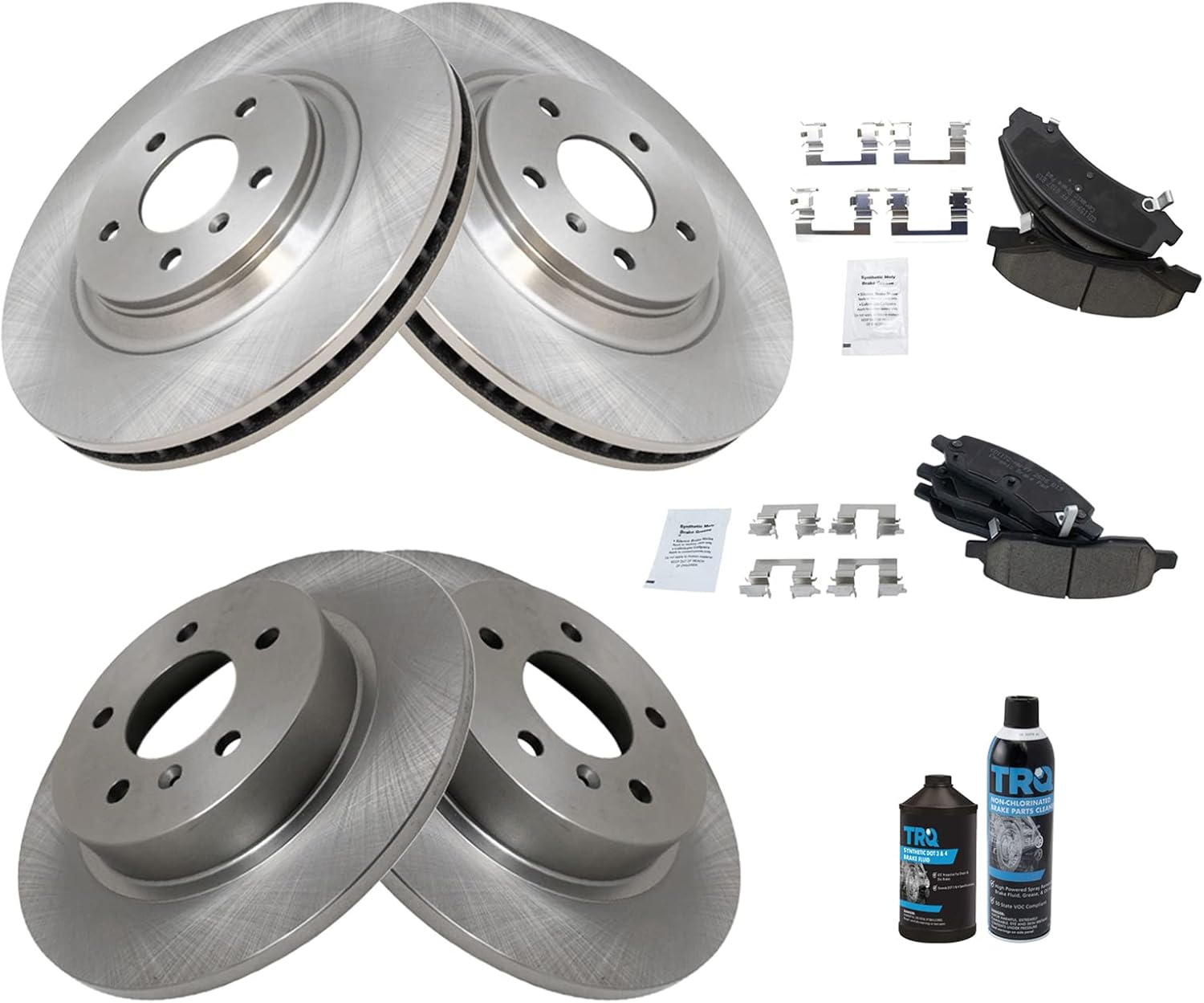 TRQ Front and Rear Brake Pad & Rotor Kit Brake Chemical Kit Brake Pads Brake Rotor Ceramic Compatible with 2006-2011 Buick Lucerne Cadillac DTS