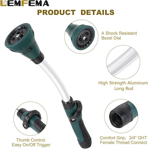 Miniatura 2 de Varita de riego, boquilla de manguera de jardín de 15 pulgadas con 8 patrones de riego ajustables y válvula de cierre de control de pulgar para