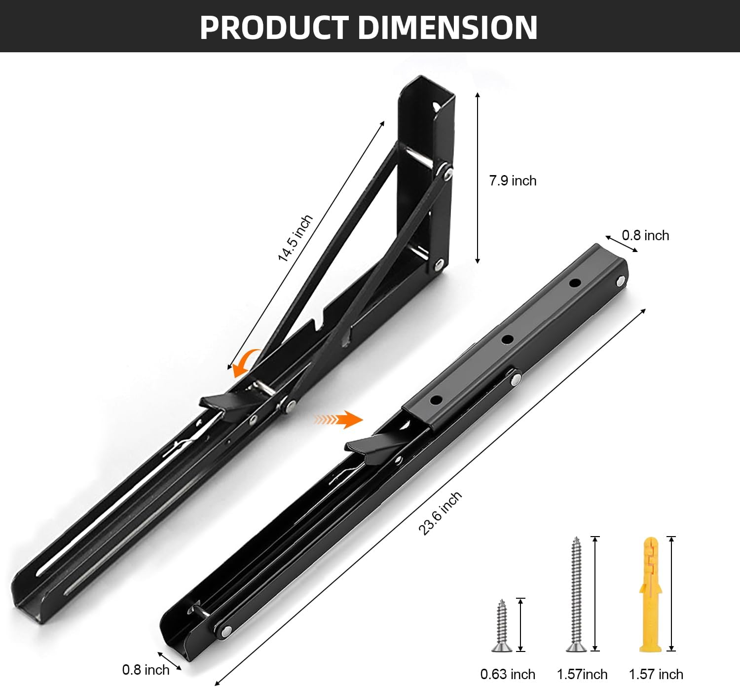 Folding Shelf Brackets 24 inch Foldable Shelf Bracket Heavy Duty Collapsible Shelf Brackets DIY Wall Mounted Fold Down Table Bracket Space-Saving for Benches Workstation (4PC, Max.Load 177 lbs)