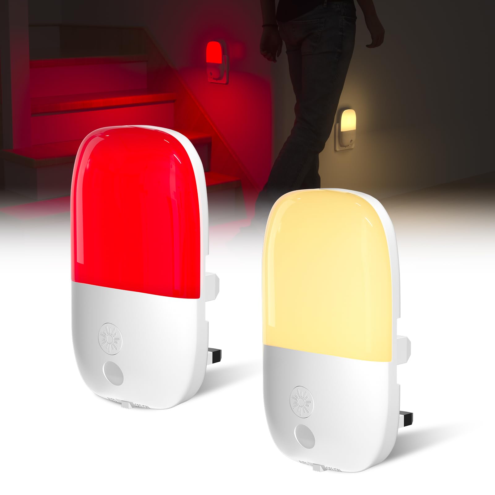 Klarlight 670nm Red LED Night Light for Sleep, Warm White Nightlight for Kid, Dusk to Dawn Sensor, Auto/On/Off Dimmable Night Lights Plug into Wall for Baby, Bedroom, Hallway, Bathroom, 0.5W(2 Pack)