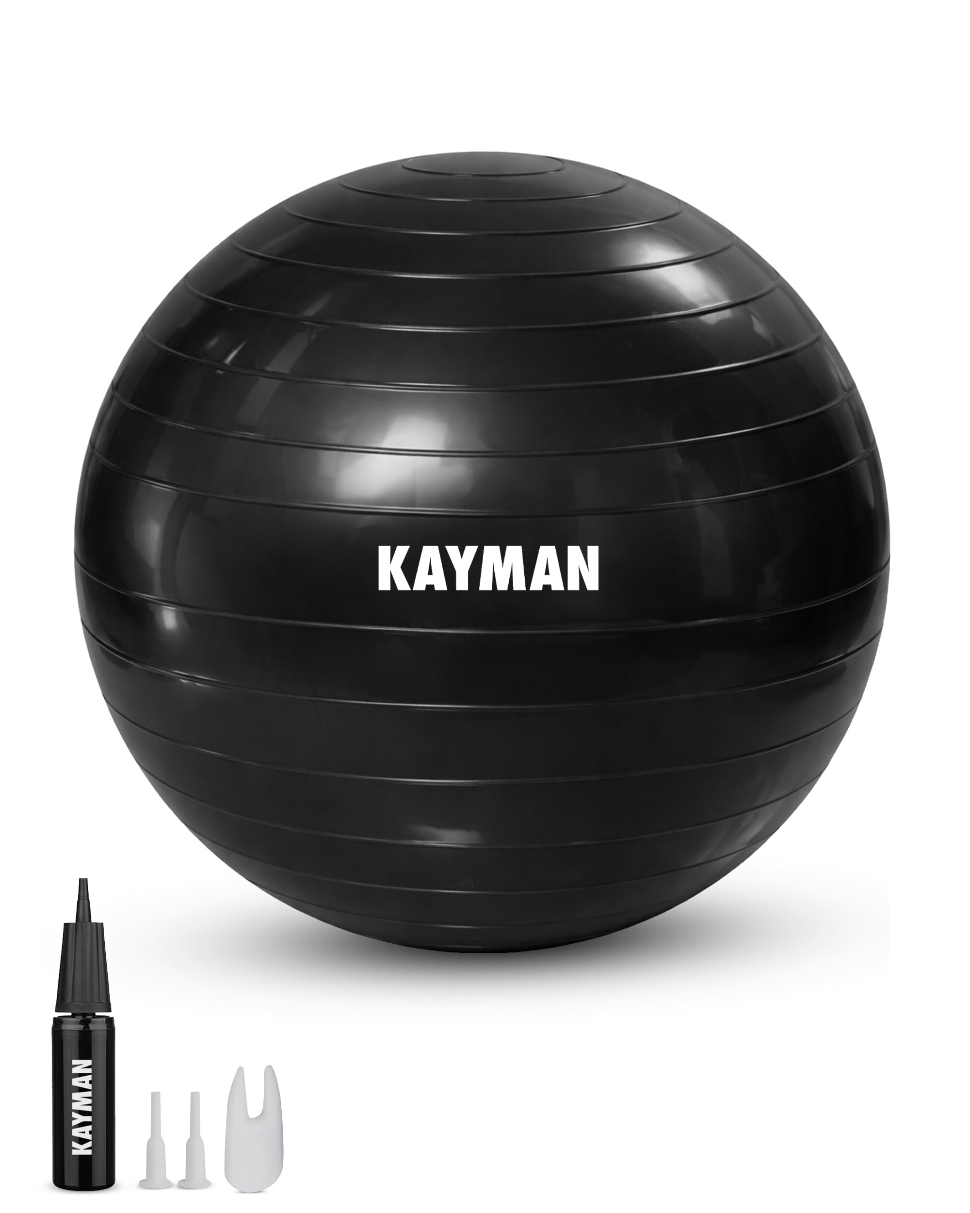 KAYMAN Exercise Ball - Anti-Burst System, Non-Slip Rings, Durable Material, Easy to Inflate, Perfect for Yoga, Pilates, Fitness, Balance Training, Gym, and Home Workouts (Charcoal Storm, 55cm)