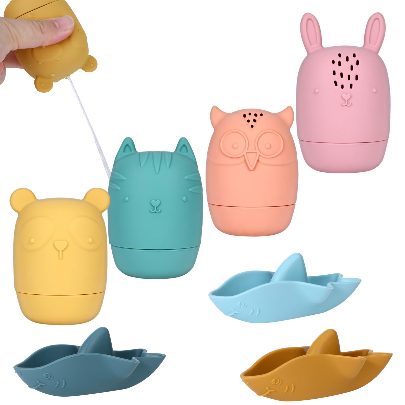 OOTSR 7pcs Juguetes de Baño para Niños, Juguetes para Bebé Bañera, Silicona, para 1 2 3 Año
