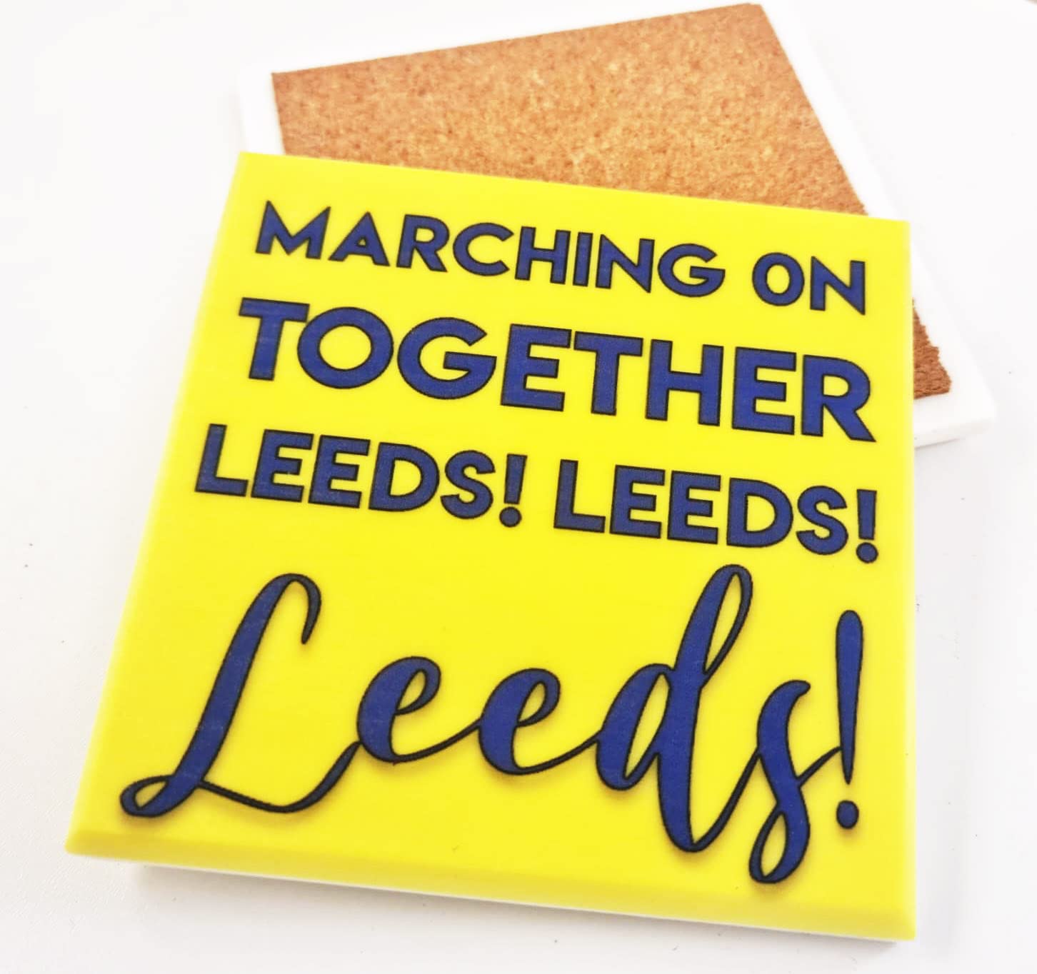 Leeds Utd Marching on together Marble coaster, Leeds Leeds Leeed, Leeds united football gift, Leeds Natural stone coaster
