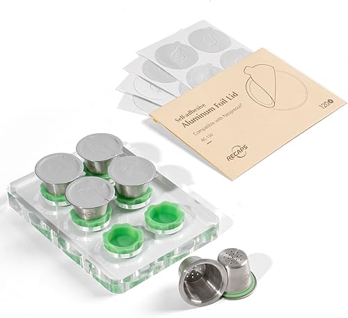 RECAPS Cápsulas de filtro de café reutilizables, 6 cápsulas de café rellenables, filtro de café permanente, acero inoxidable, 120 unidades, tapas de