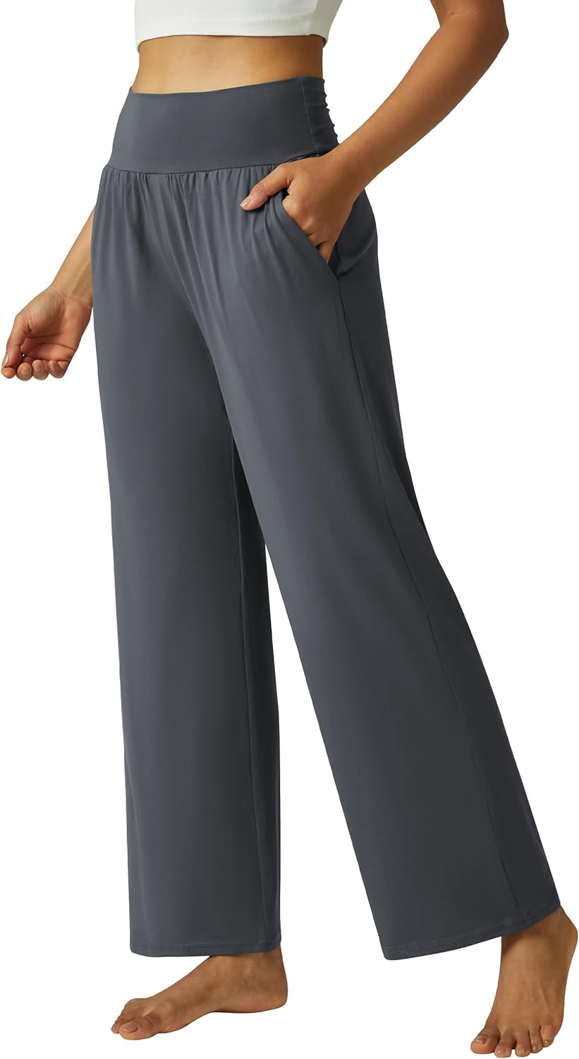 FireSwan Women's Wide Leg Sweatpants High Waisted Casual Yoga Pants with Pockets Flowy Comfy Loose Lounge Pants(Dark Grey XXL) - Image 2