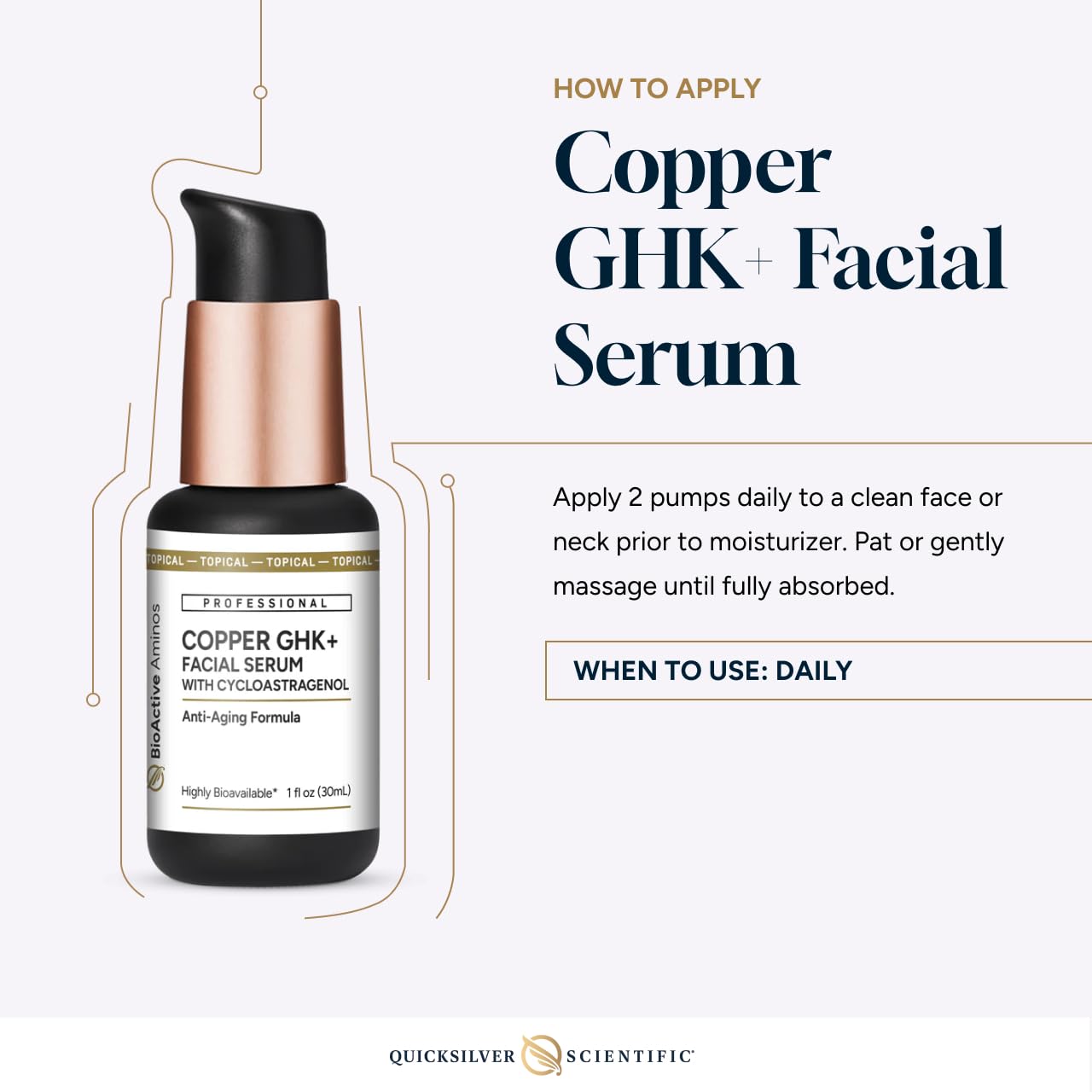 Amazon.com: Quicksilver Scientific Copper GHK+ Facial Serum with  Cycloastragenol - Copper Peptide Serum for Healthy Skin Support - Smooth  Complexion & Glow - Gluten-Free, Vegan & Non-GMO