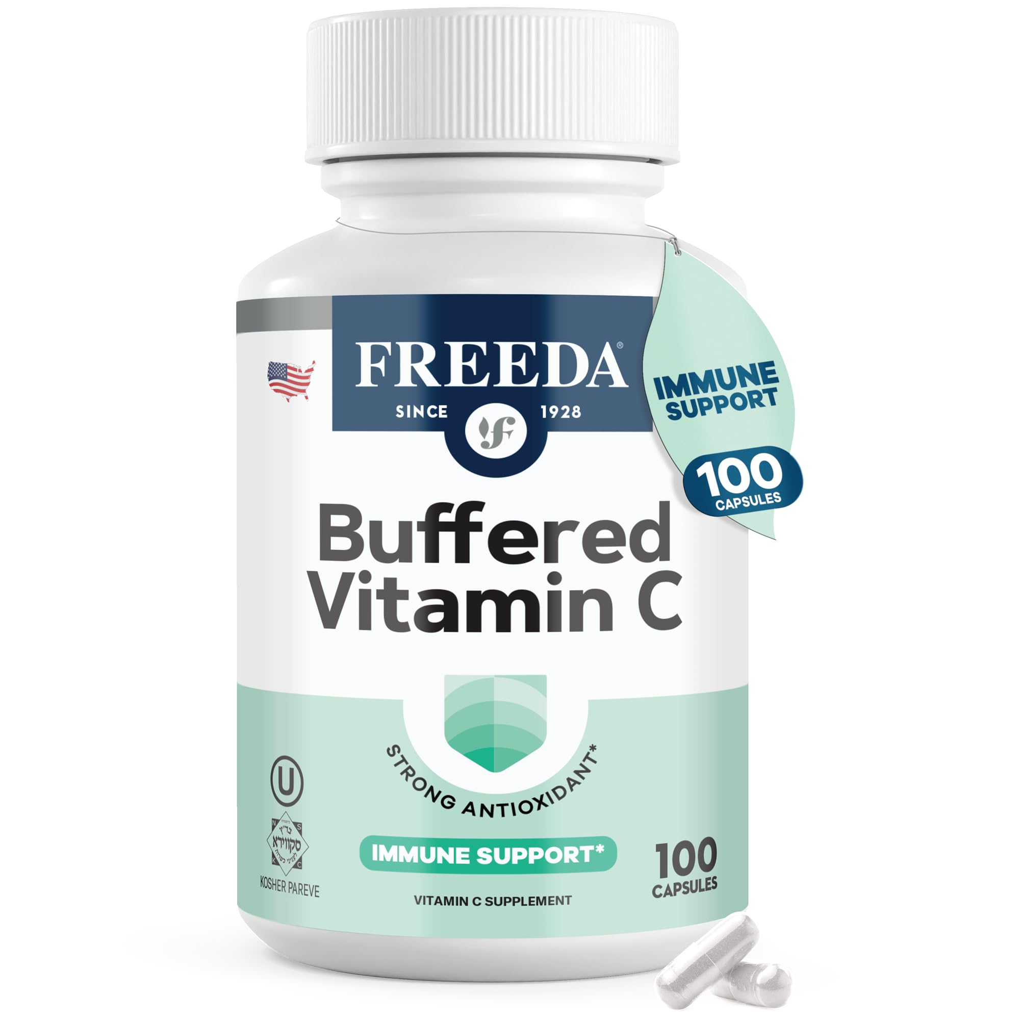 FREEDA Buffered Vitamin C 500mg for Immune Support – 100 Capsules 100 Count (Pack of 1)