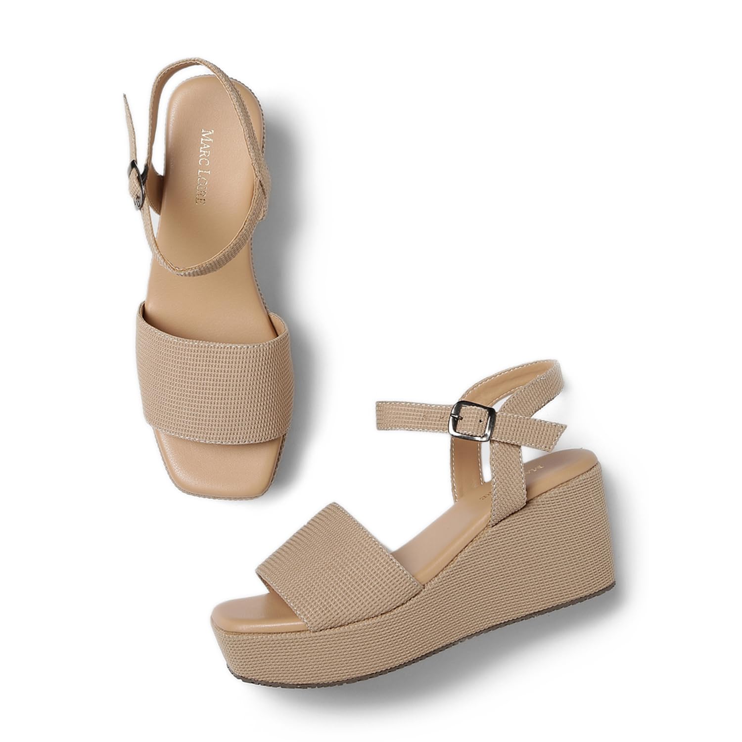 Marc Loire Womens Fashion Square Toe Buckle Straps Wedge Heels (Beige, 5) (B0CG6DS6QB) Amazon Price History, Amazon Price Tracker