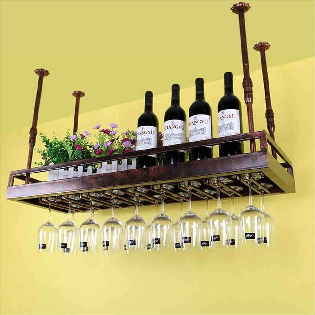 Casier à vin restaurant et maison avec porte-verre suspendu en métal rétro 120cm