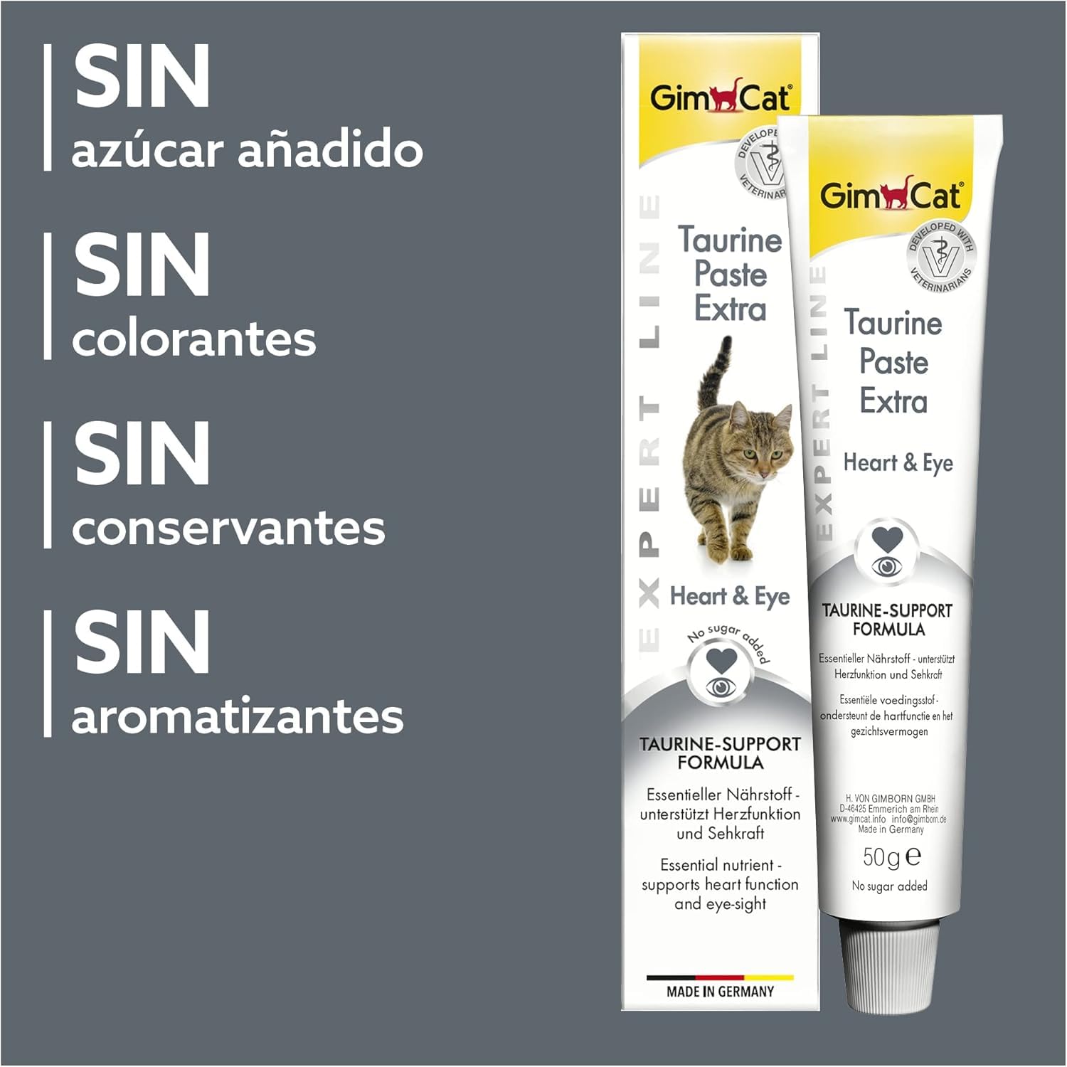 GimCat EXPERT LINE Taurine Extra, pasta - Fórmula de taurina bioactiva que favorece la función cardíaca y la vista - Pasta funcional para gatos sin azúcar añadido - 1 tubo (1 x 50 g)