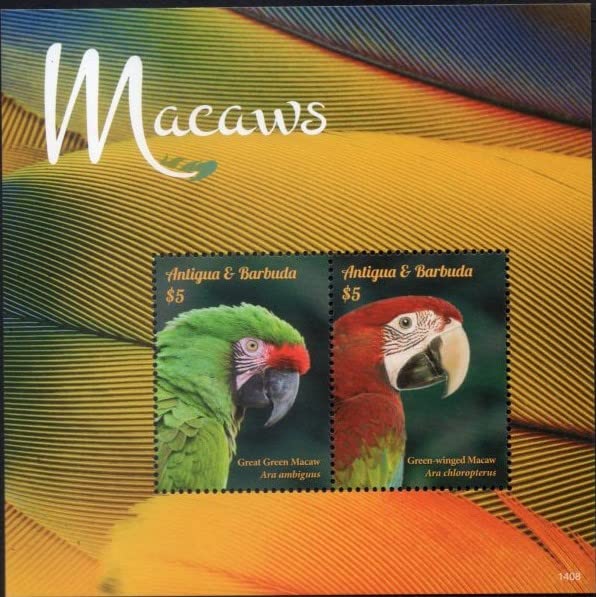 PHILAIMPEX Stamps, Mint Miniature of Macaws from Antigua & Barbuda
