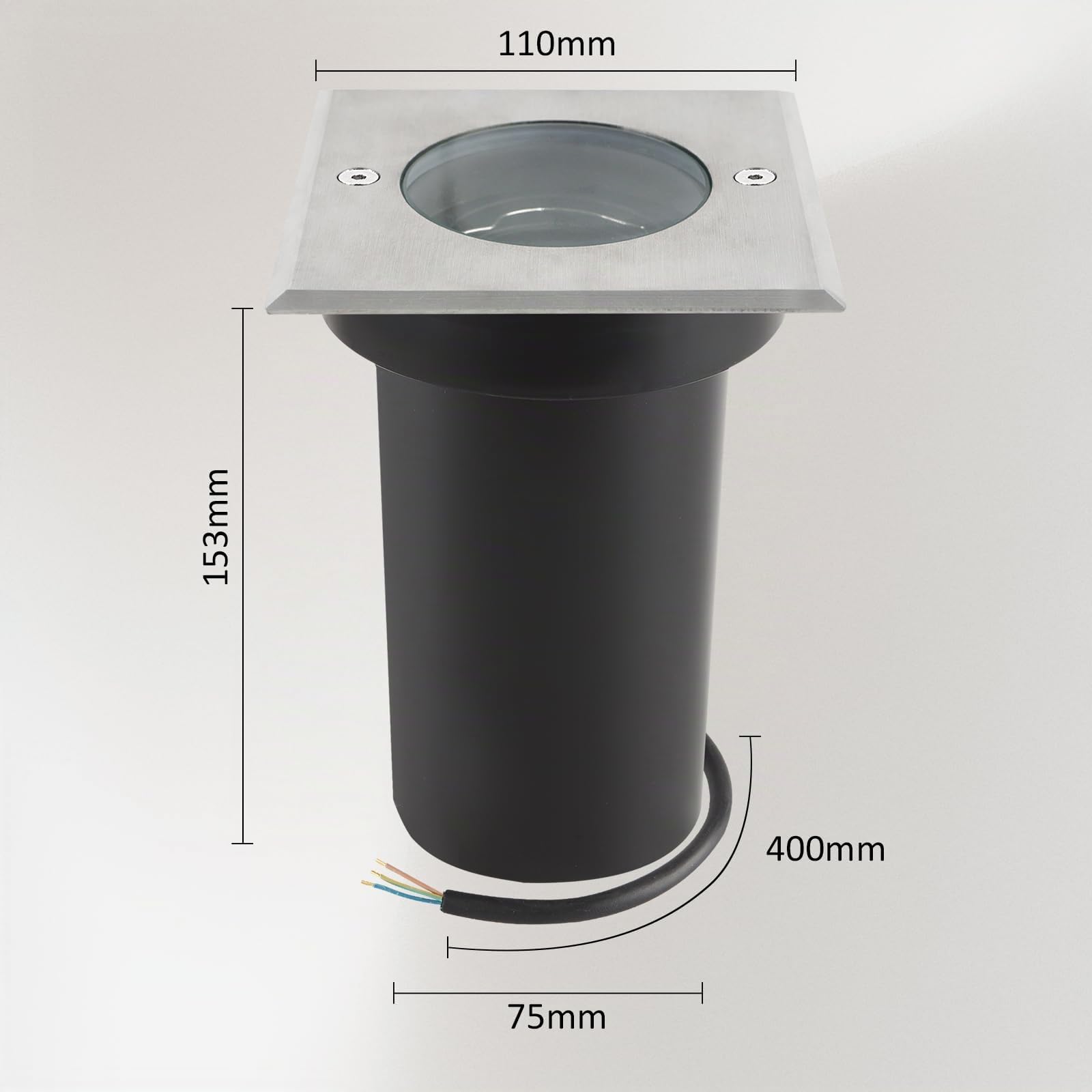 Faretto da incasso orientabile IP67 attacco GU10 faretti led esterno, 230V Faretti da Pavimento Luci da incasso calpestabile da Segnapasso esterno terra, 30cm cavo preinstallato, Piazza