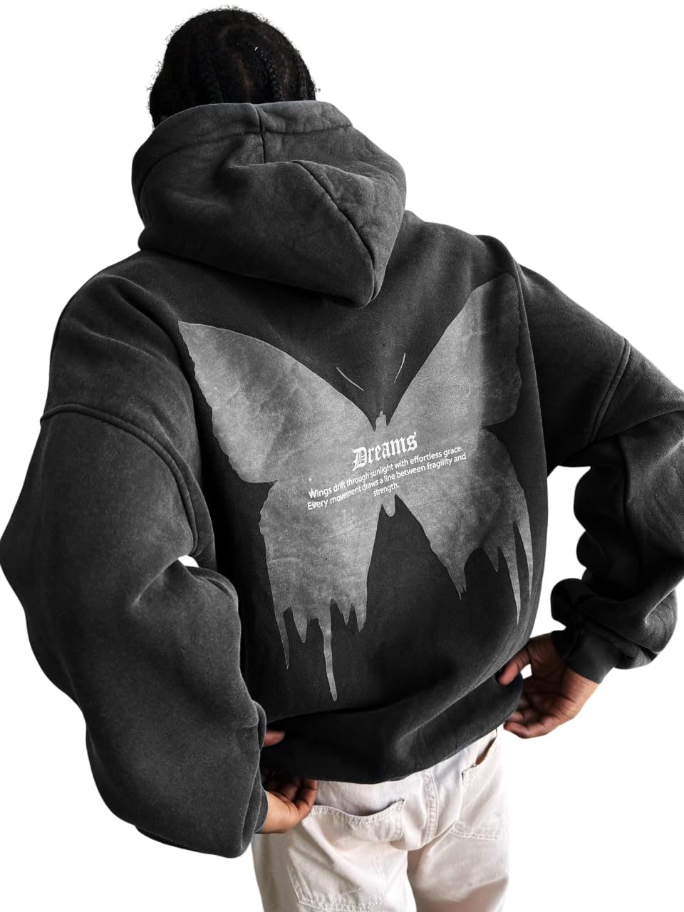 Oversize Washed 'Dreams' Hoodie - Anthracite - XXL