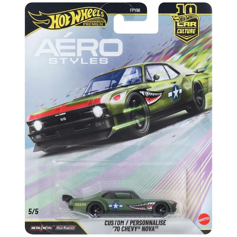 Image of Hot Wheels Aero Styles Custom 70 Chevy Nova Car Culture 1:64 Scale Die-Cast Car 5 /5 (Green)