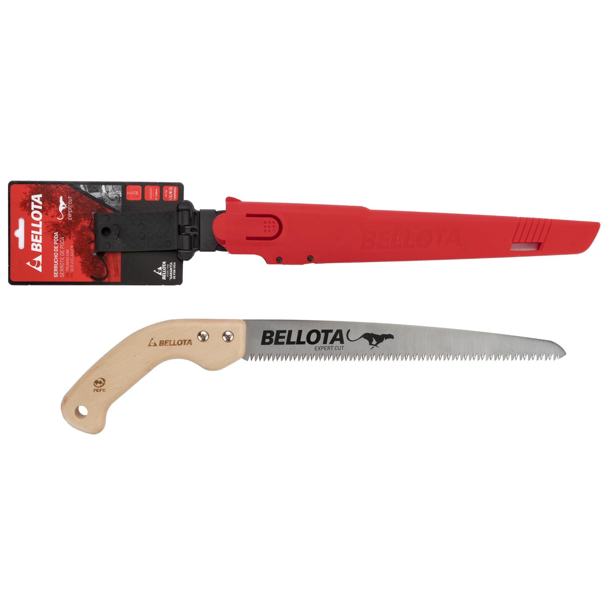 Bellota 45MR12 Scie d'élagage Guépardo avec lame droite de 12", denture japonaise et manche en bois droit, avec étui