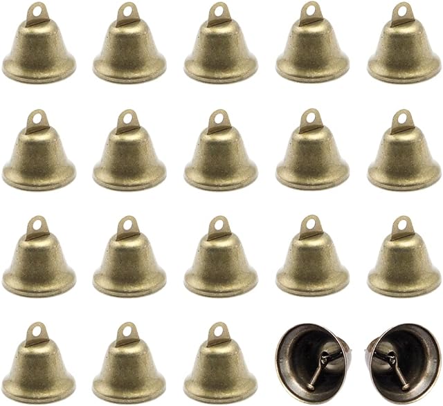 Neikafan 20 Pcs Bronze Vintage Jingle Bells Mini Hanging Bell Christmas Tree Decoration Pendants for Witch Bells Party Favors DIY Crafts Wind Chimes Christmas Halloween Decoration Bell