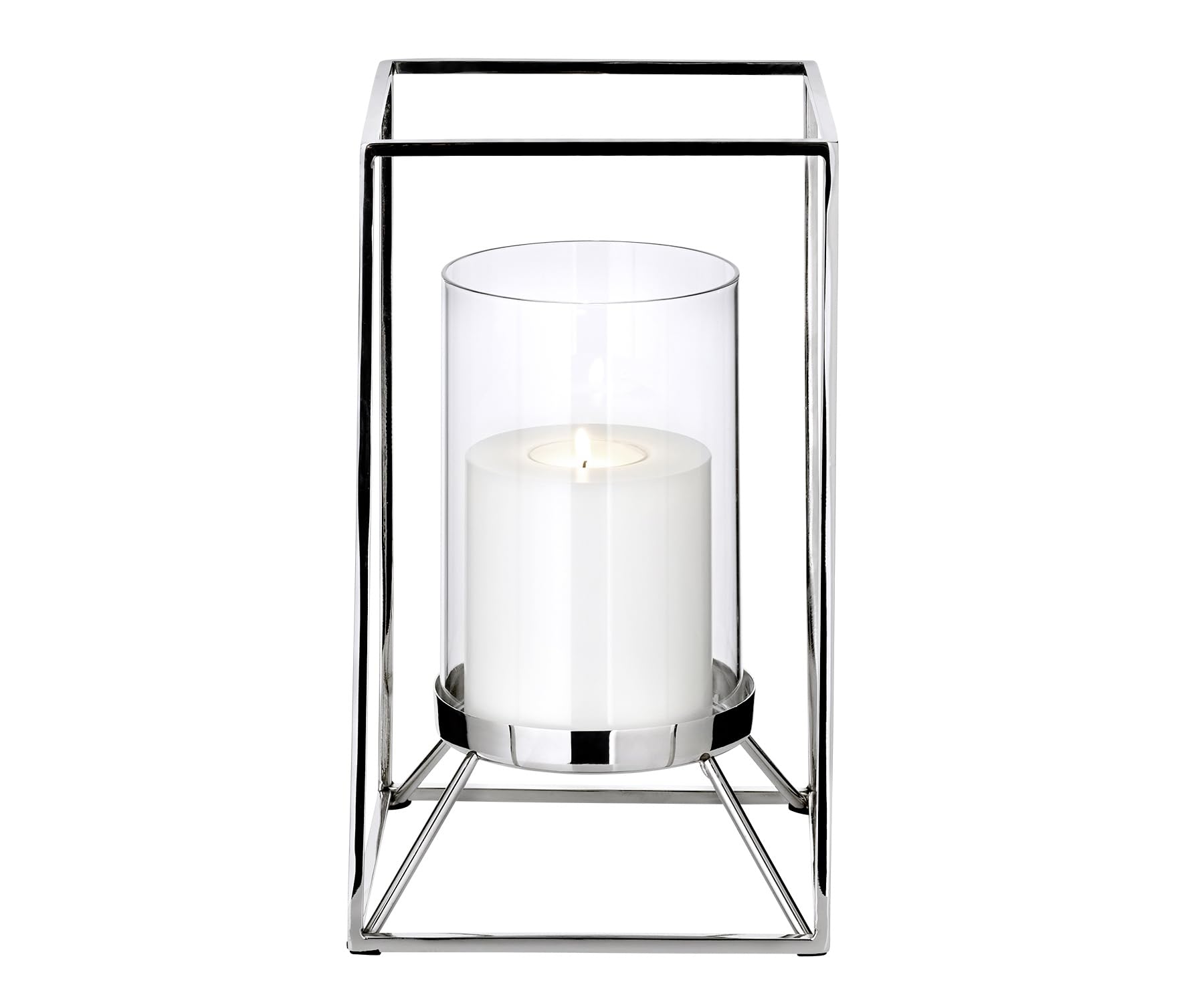 EDZARD Windlicht Marie (Höhe 25 cm), quadratisch, Edelstahl vernickelt, mit Glas, für Stumpenkerze ø 8 cm