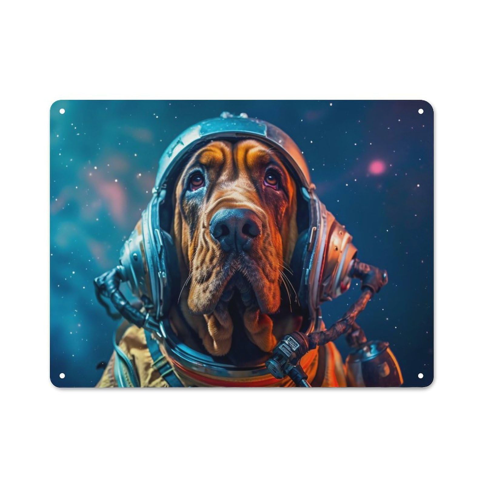 Junmoney Style-12 Bloodhound Astronaut In Space Rustic Tin Sign 30X40cm, Vintage Porch Wall Decor For Conservatory, Home Bar Or Utility Room