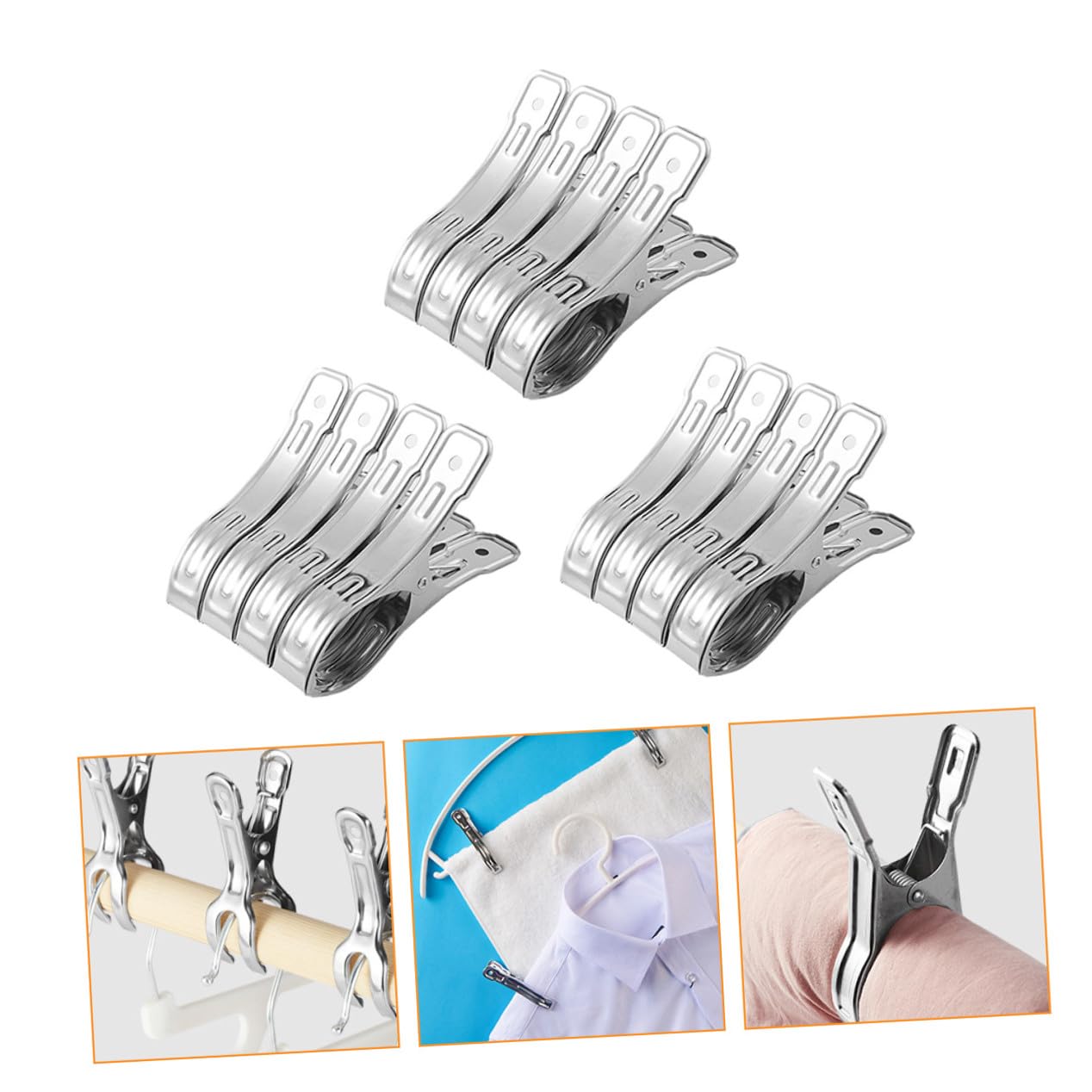 12 Piezas Pinzas de Ropa Grandes de Acero Inoxidable Clips Fuertes y Antideslizantes para Edredones y Ropa Resistentes al Viento para Secado Casa Multifuncionales para Calcetines