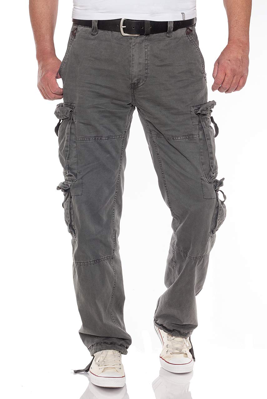 Jet Lag FW-012 - Pantaloni cargo da uomo con molte tasche richiudibili Carbone 40W x 32L