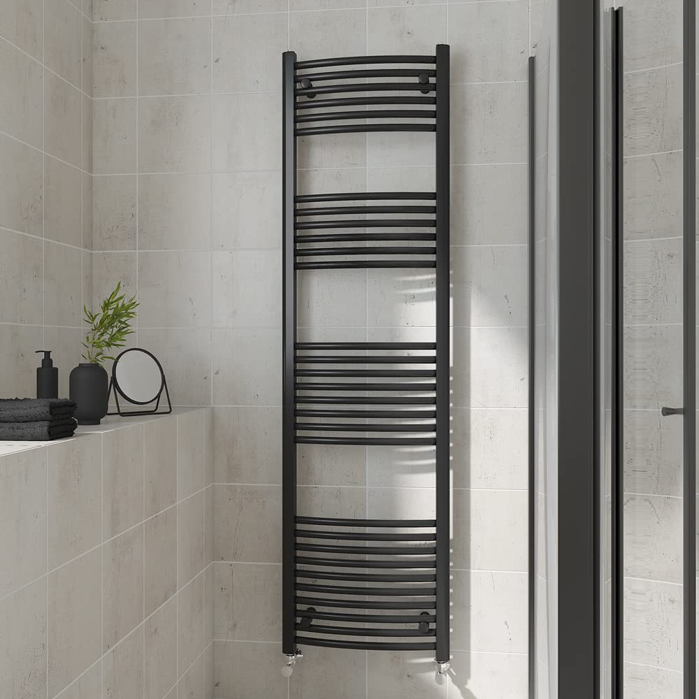 Warmehaus Curved Heated Towel Rail Black Bathroom Radiator 1800x500mm