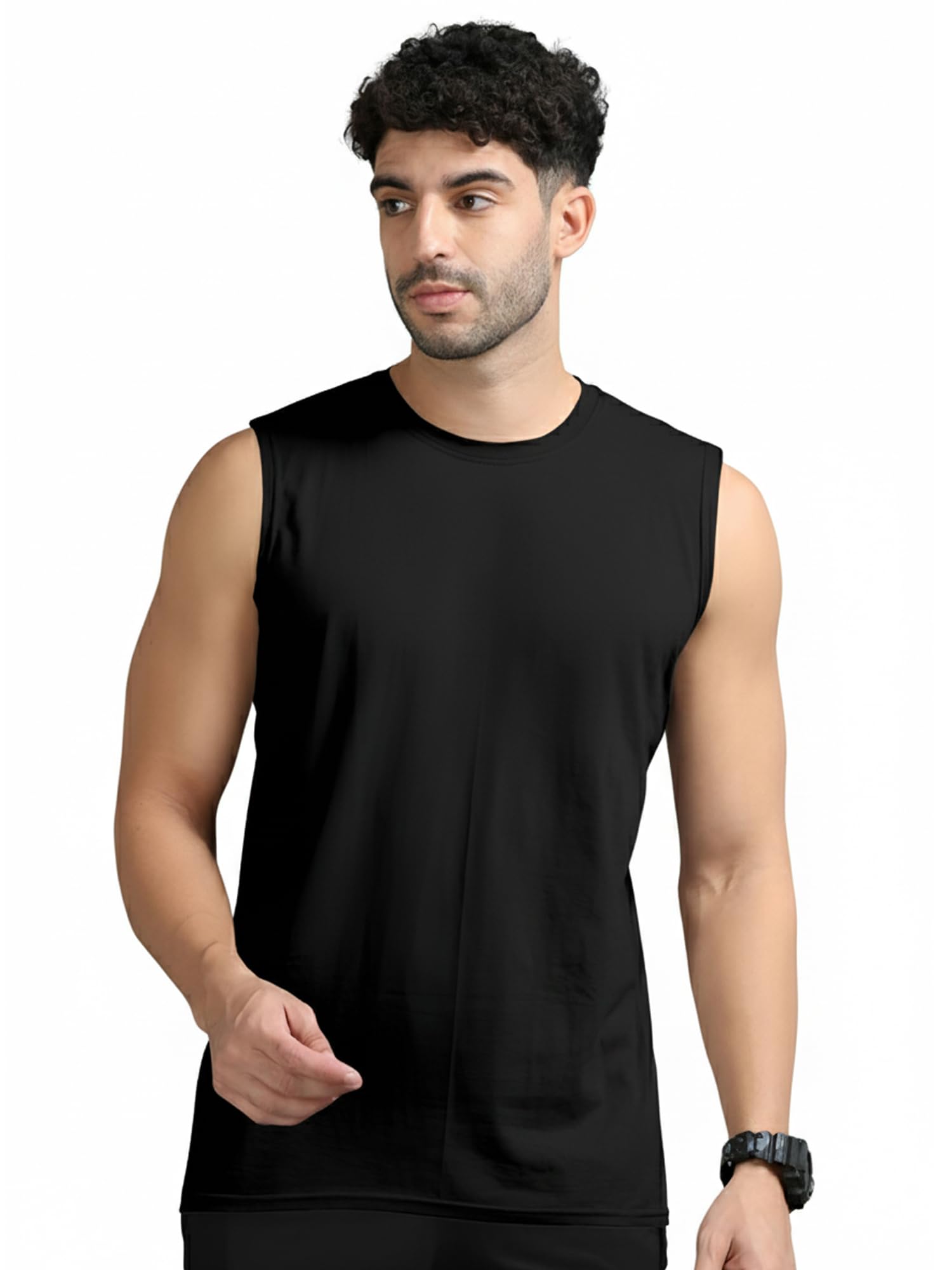 JANGOBOY Men's Solid Round Neck Sleeveless Polyester T-Shirt (Trip-682-xl_Black_XL) Pack of 1-picture-10