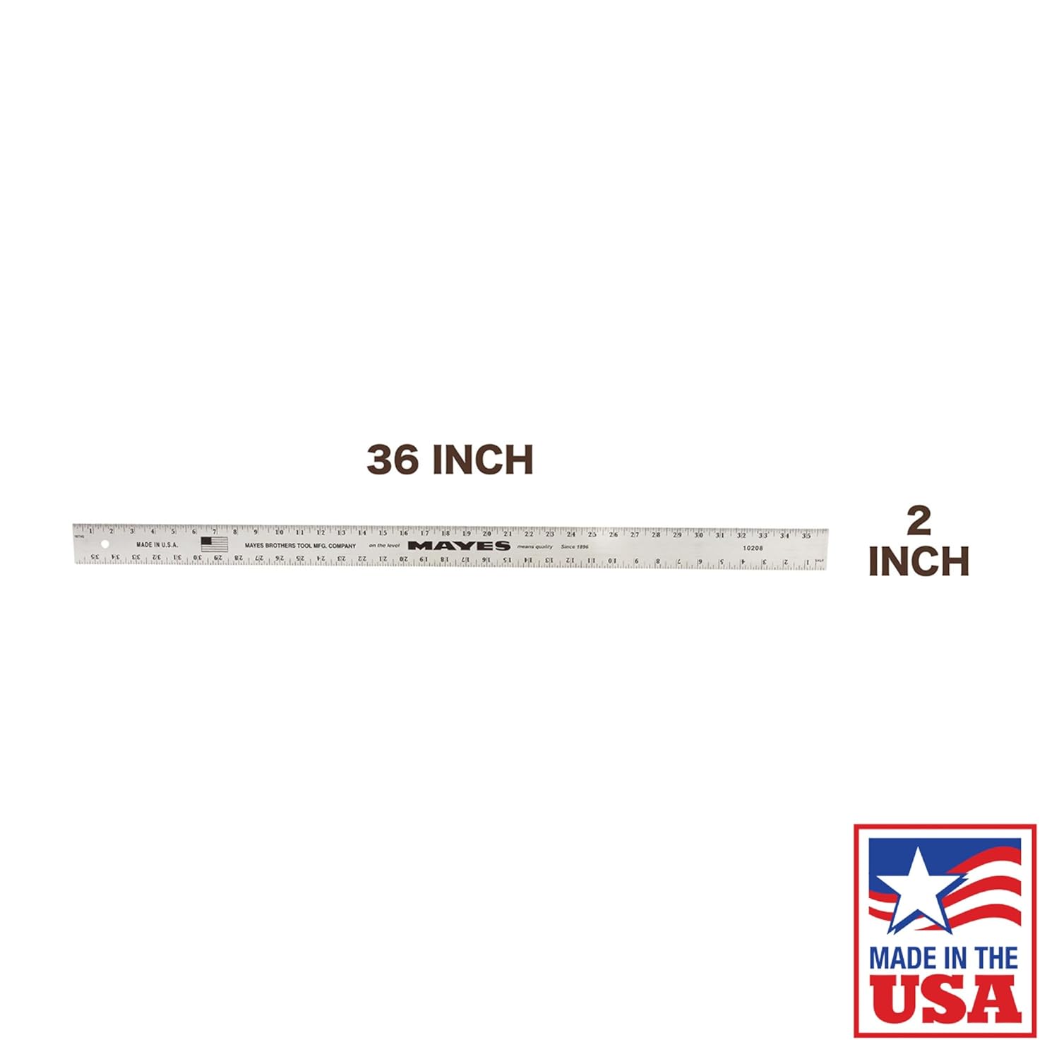 Mayes 10208 36 Inch Straight Edge Aluminum Ruler, Heavy Duty 36 Inch Ruler with Standard Measurements, Extra Thick Precision Straight Edge, Made in USA