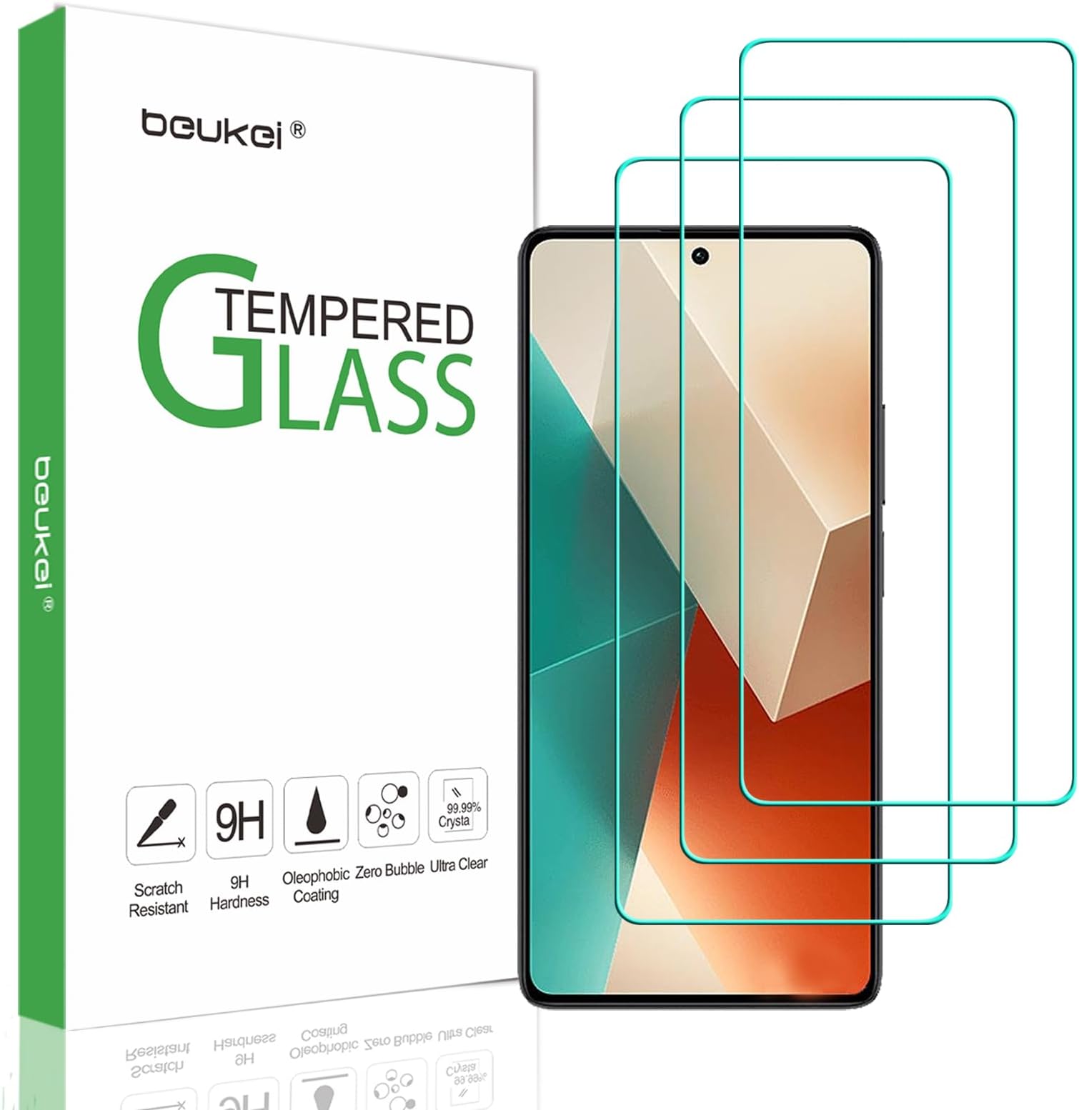 (3 Pack) Compatible for Xiaomi Redmi Note 13 Screen Protector Tempered Glass,Touch Sensitive,Case Friendly, 9H Hardness