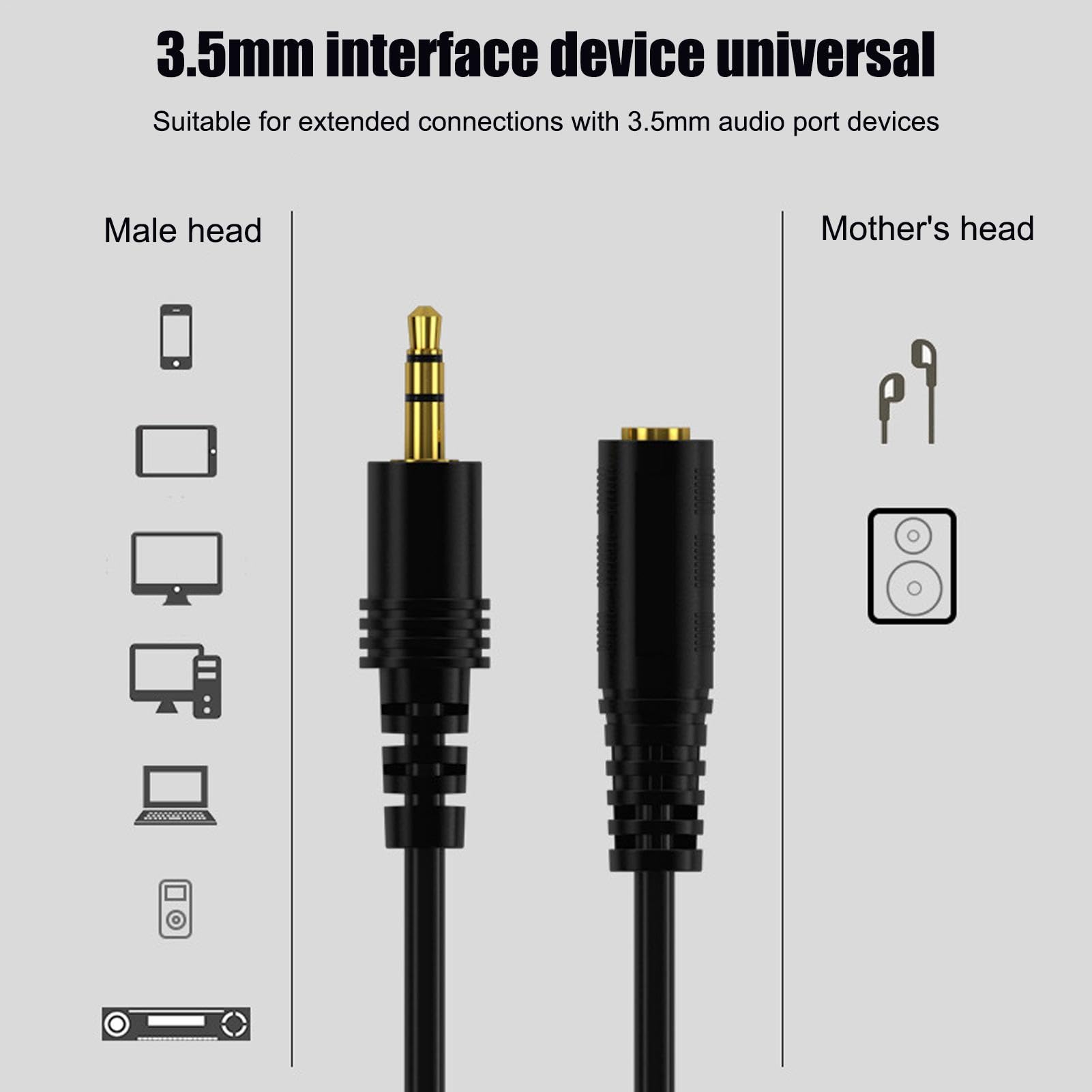 Generico Cavo di prolunga da 3,5 mm, cavo di prolunga audio da 3,5 mm | Cavo di prolunga ausiliario da maschio a femmina da 3,5 mm,Cavo di prolunga Aux da 4,92 piedi Cavo di prolunga stereo audio H