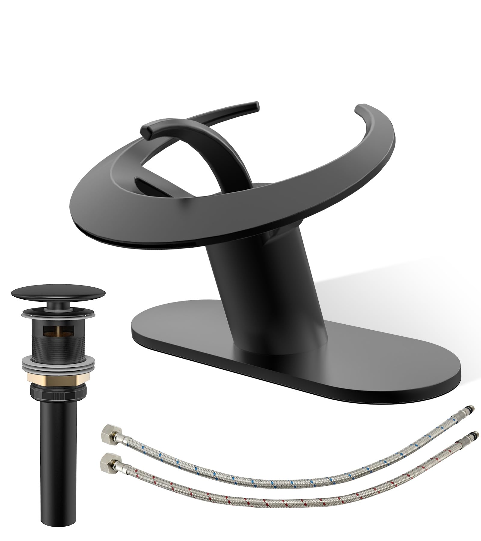 Black Bathroom Faucet Single Handle AUU Matte Black Single Hole Bathroom Sink Faucet Waterfall Vanity Faucet with Pop