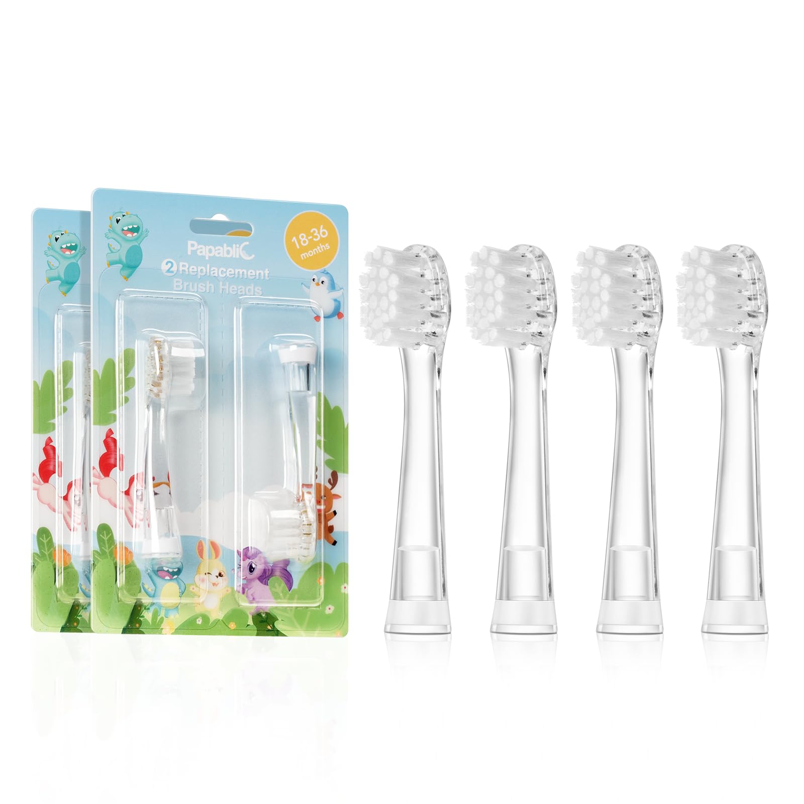 Papablic 交換用歯ブラシヘッド - 4個 | Papablic BabyHandy & Toddler Sonic 電動歯ブラシに対応 (18~36ヶ月)