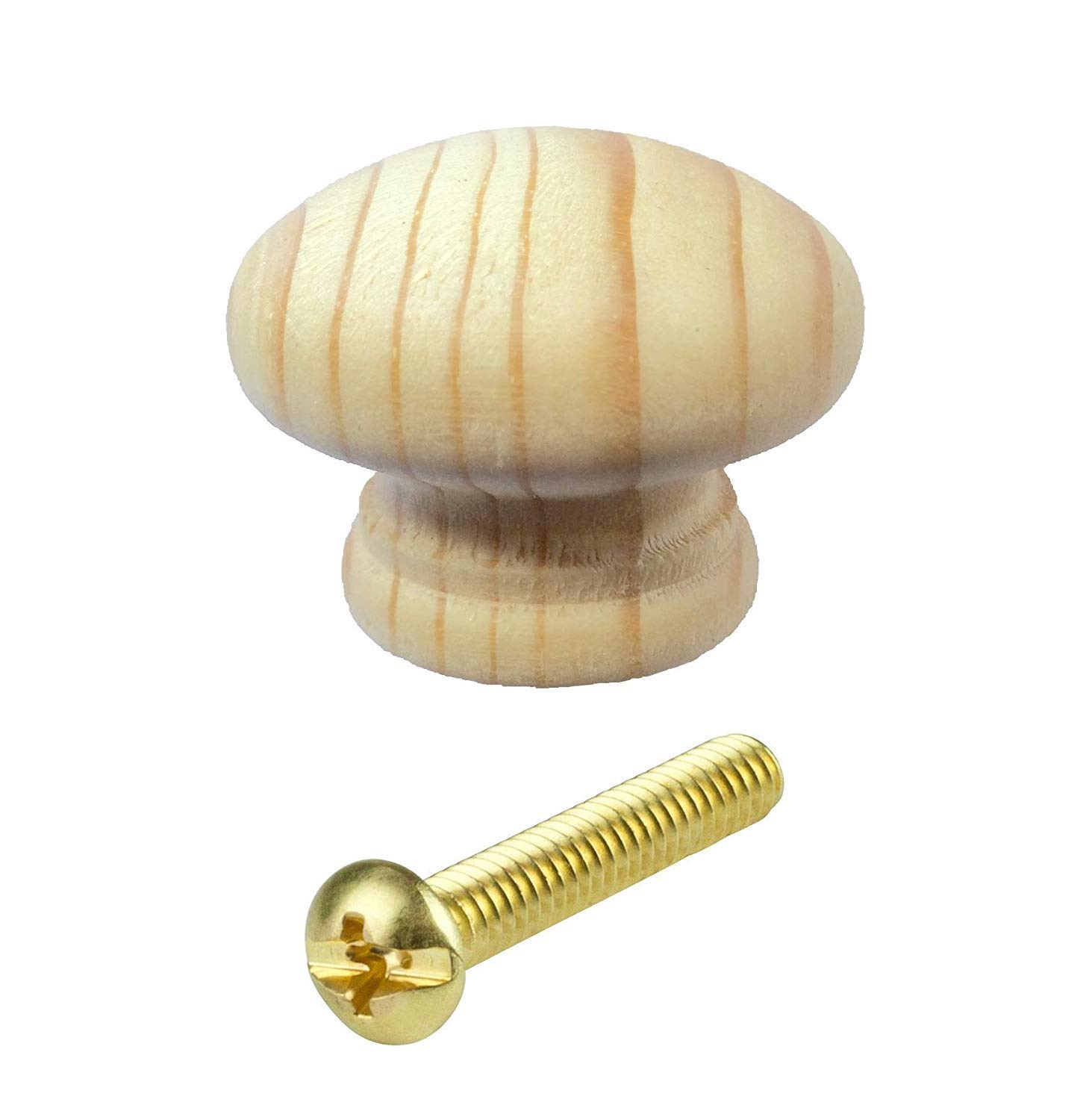 Merriway Brown Bh02560 (4 Pcs) Unlacquered Pine Wooden Cupboard Cabinet Door Knob, 25Mm (1 Inch) With Bolt And Insert - Pack Of 4 Pieces