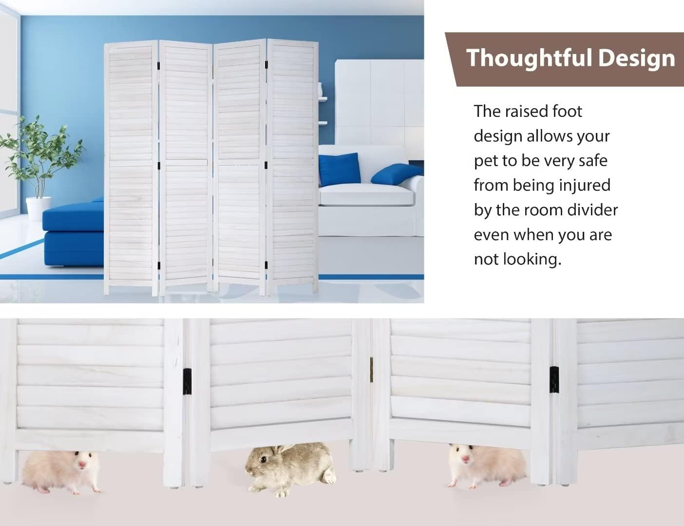 4-Panel Room Divider Louvered Divider Screen Room dividers and Folding Privacy Screens Solid Wood Blackout Privacy Screen Portable Freestanding Room dividers for Home Office Restaurant Bedroom(White)