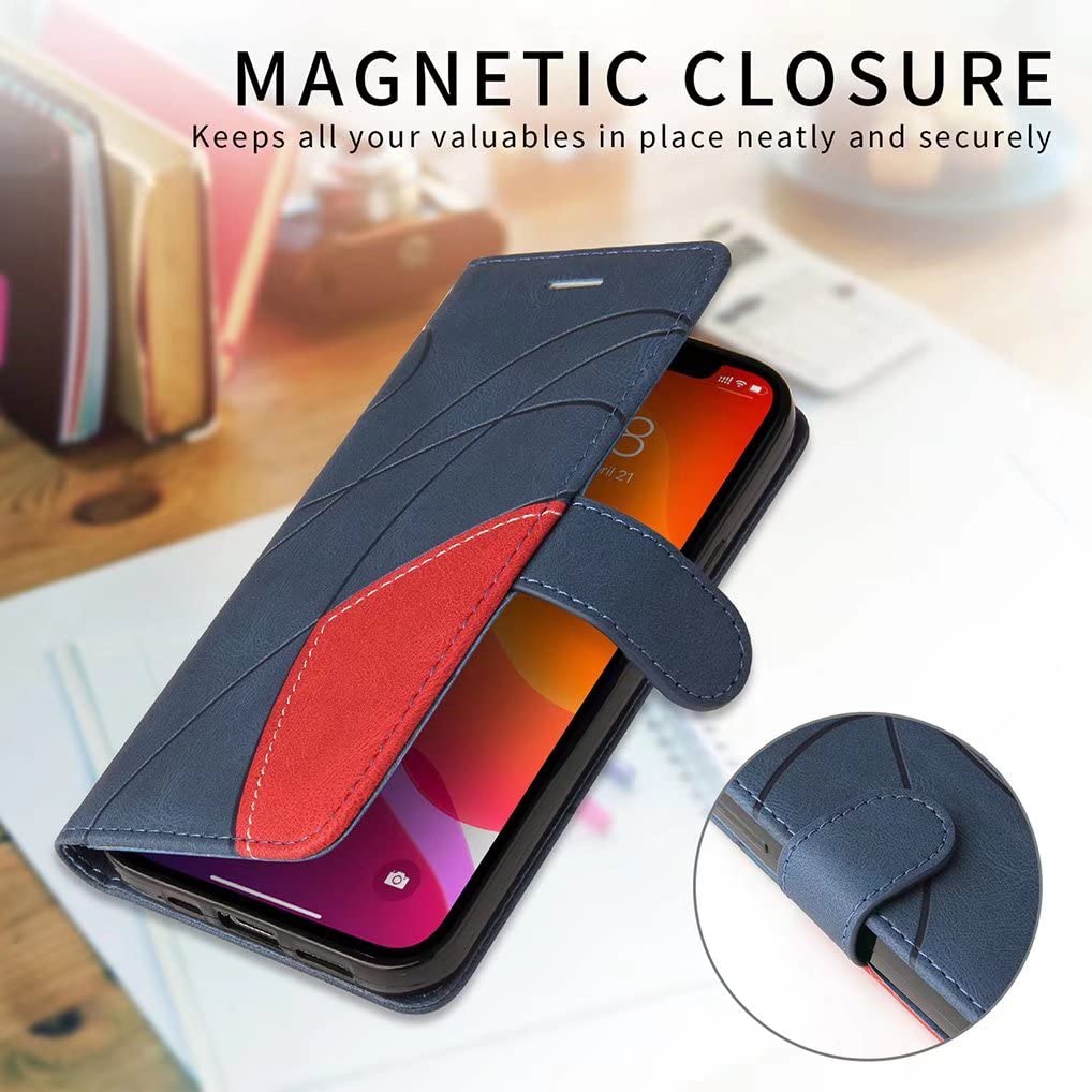 SEAHAI Cuero Funda Para Motorola Moto G34 5G / Moto G45 5G Billetera Estuche, Carcasa Con Tarjetero/Cierre Magnético/Suporte/Bloqueo RFID, Ultradelgado Cartera Flip Cover Case - Azul