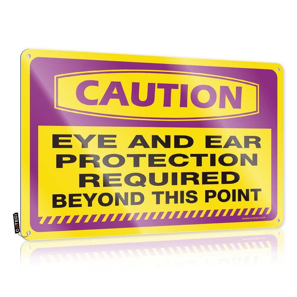 Fzfn Colour Lake Accessories Art - Caution Eye And Ear Protection Required Beyond This Point Nostalgic Metal Wall Art Ready To Hang For Mountain(20X30cm)