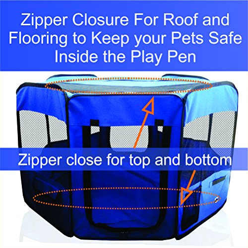 ToysOpoly 45" Indoor/Outdoor Pet Playpen Cage. Best Exercise Kennel for Your Dog, Cat, Rabbit, Puppy, Hamster or Guinea Pig. Portable for Easy Travel. (Blue)