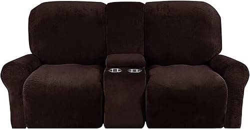 Vista 33 de cjc Funda reclinable con funda de consola central, 8 piezas de terciopelo elástico para sofá reclinable seccional con portavasos, funda reclinable