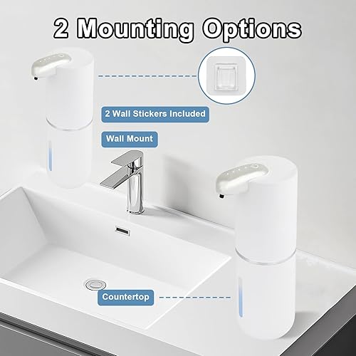 Miniatura 4 de Dispensador de jabón de espuma, recargable, sin contacto, 4 niveles ajustables, 4 indicadores de potencia, 13.4 onzas, adecuado para cocina y baño