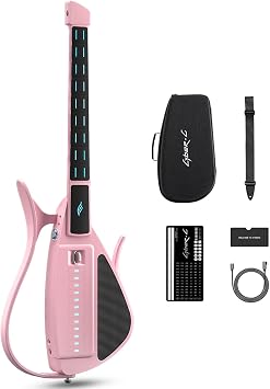 Enya CYBER-G Stringless Smart Guitar, Portable Travel Guitar, Hundreds of Instrument Sounds, Built-in Speaker and Drum Machine, Fast Learning Pink