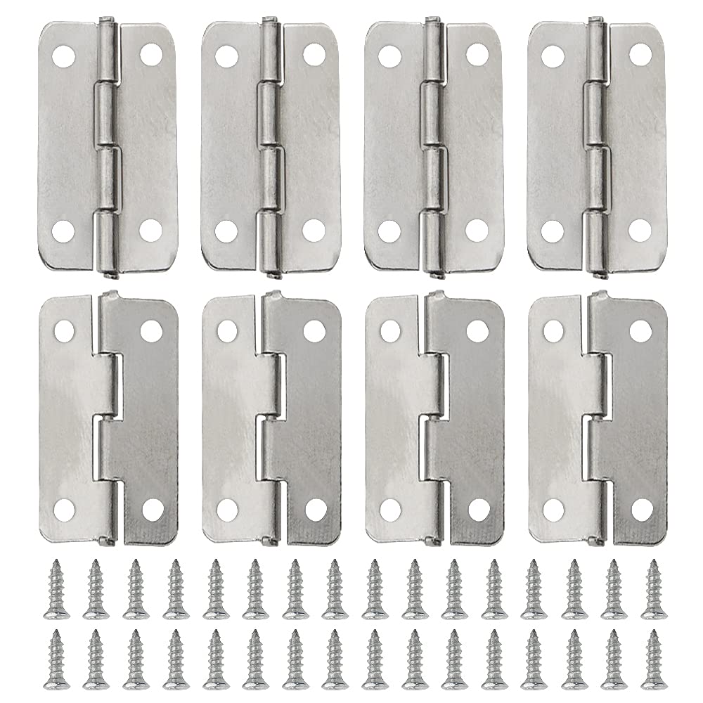 WMYCONGCONG 50 Pieces Small Hinges 1.14” x 0.67” 180 Degree Butt Mini Hinges and 200 Pieces Tiny Hinge Screws with Storage Box for Crafts Wooden Jewelry Box Small Cabinet Case, 2 Sizes (Silver)