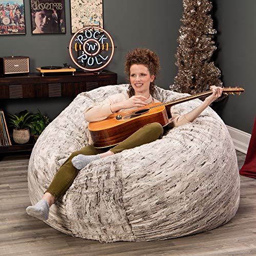 Image of Jaxx 6 Foot Cocoon - 2-in-1 Convertible Bean Bag Bed & Large Bean Bag Chair for Adults, Premium Luxe Faux Fur - Silver Fox