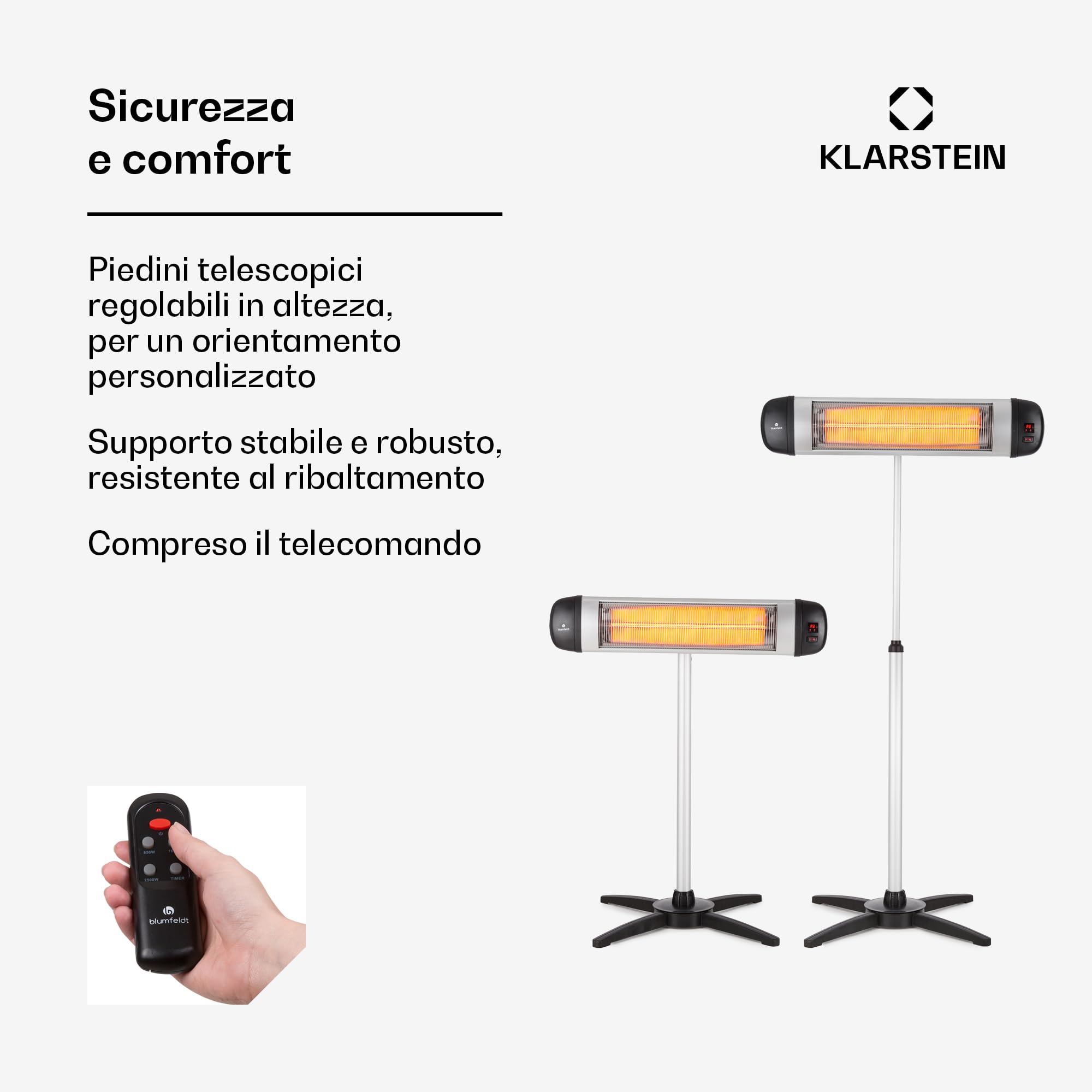 Blumfeldt Stufa Elettrica Basso Consumo, Stufa Elettrica 2500W, Termosifone Elettrico per Esterni, Termoconvettore Elettrico da Parete, Protezione IP34, Riscaldamento Infrarossi, No CO2