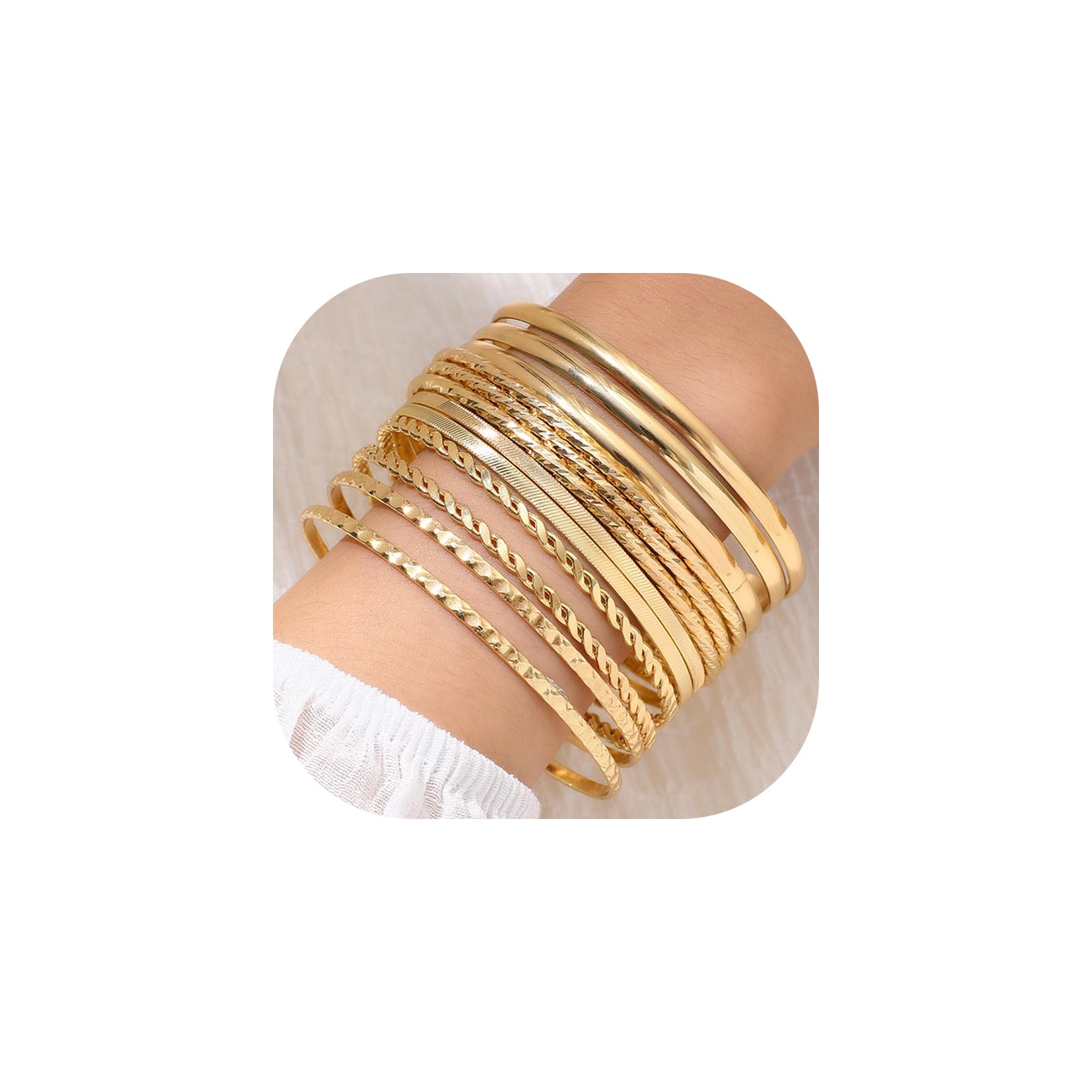 LXSSLY 19Pcs Gold Bangle Bracelets Set for Women Boho Multi Layer Stack Textured Bracelets Indian Chunky Bangle Bracelet for Women Teen
