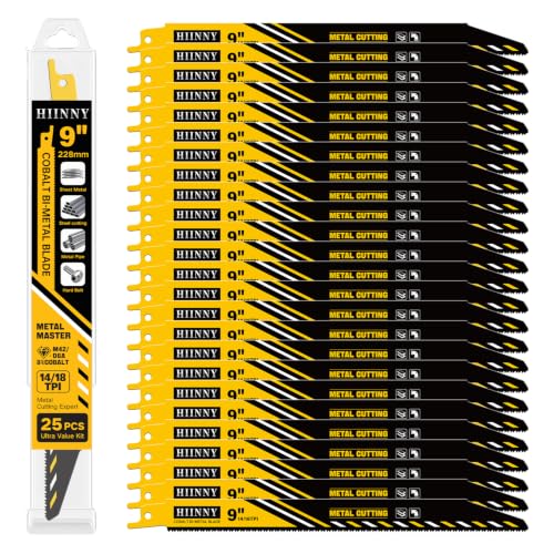 25 Pack 9inch 14/18 TPI Reciprocating Saw Blades for Metal Cutting,Bi-Metal Sawzall Blades with M42 Teeth and Cobalt,for 1/16-5/16 Medium Metal,Replace for Milwaukee Dewalt Diablo Blade