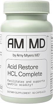Amy Myers MD Acid Restore with Betaine & HCL - Supplement for Digestive & Gut Health Support - with Slippery Elm Bark - Non-GMO, Gluten-Free & Non-Dairy - 60 Capsules 60 Servings