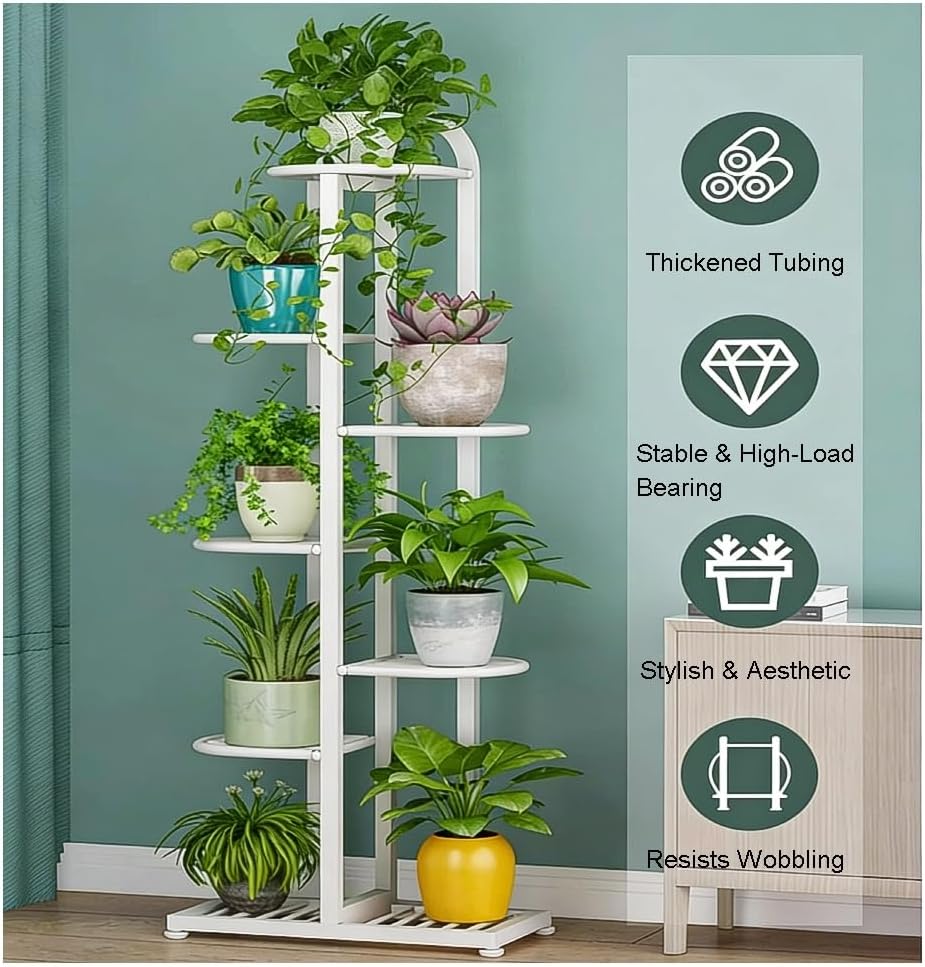 Adjustable White Plant Shelf - Space-Saving Multi-Tier Plant Stand with Round Foot Pads for Living Room, Balcony, Garden, Patio - 90cm Indoor/Outdoor Display Organizer image 4