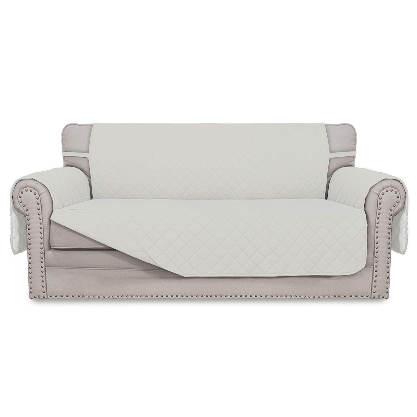 Easy-Going Sofa Slipcover Reversible Loveseat Sofa Cover Couch Cover for 2 Cushion Couch Furniture Protector with Elastic Straps for Pets Kids Dog Cat (Oversized Loveseat, Ivory/Ivory)