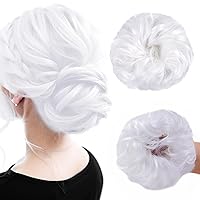 Vista 14 de Moño de pelo desordenado, piezas de cabello para mujeres y niñas, extensiones de cabello sintético ondulado rizado para coleta (morado y azul)